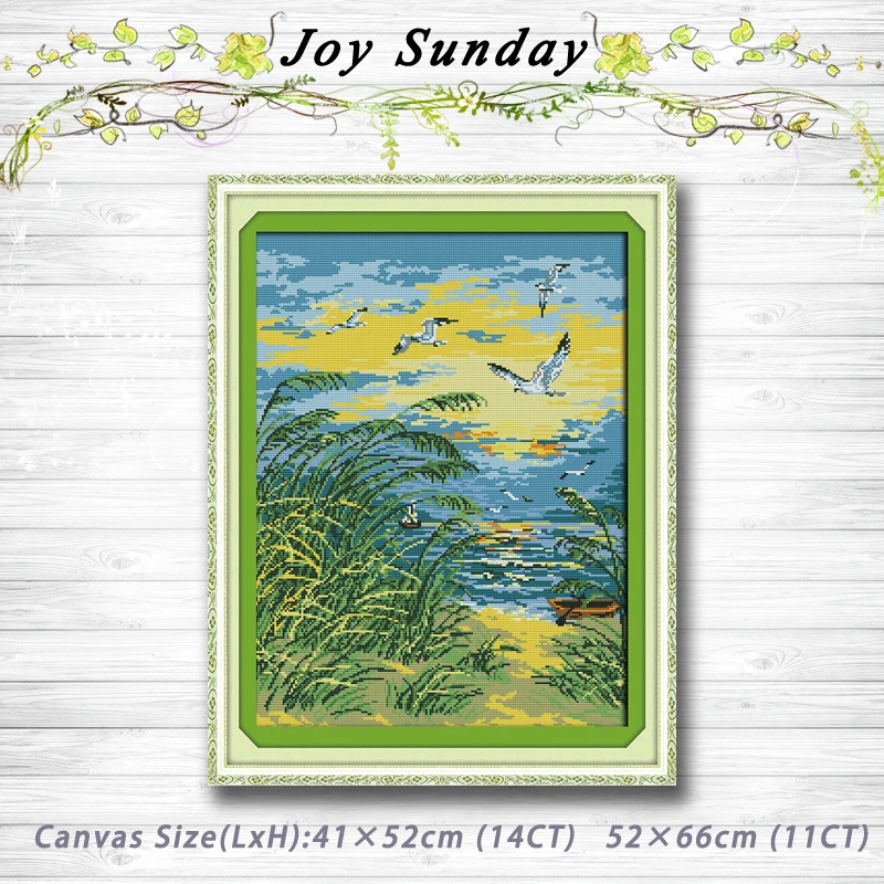

The seaside alpenglow scenery painting 14CT 11CT counted cross stitch kits embroidery set Needlework Set chinese cross stitch