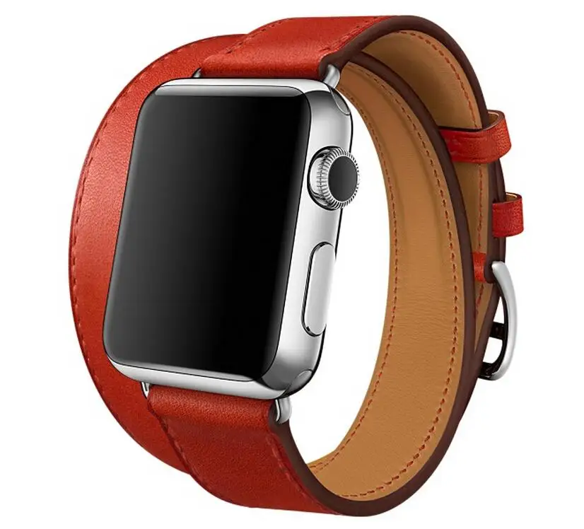 Высокое качество двойной ремешок для наручных часов Apple Watch Series 5 4 3 2 1 браслет наручных часов iWatch 38/40 мм/42 44 мм кожаный браслет ремешок для часов