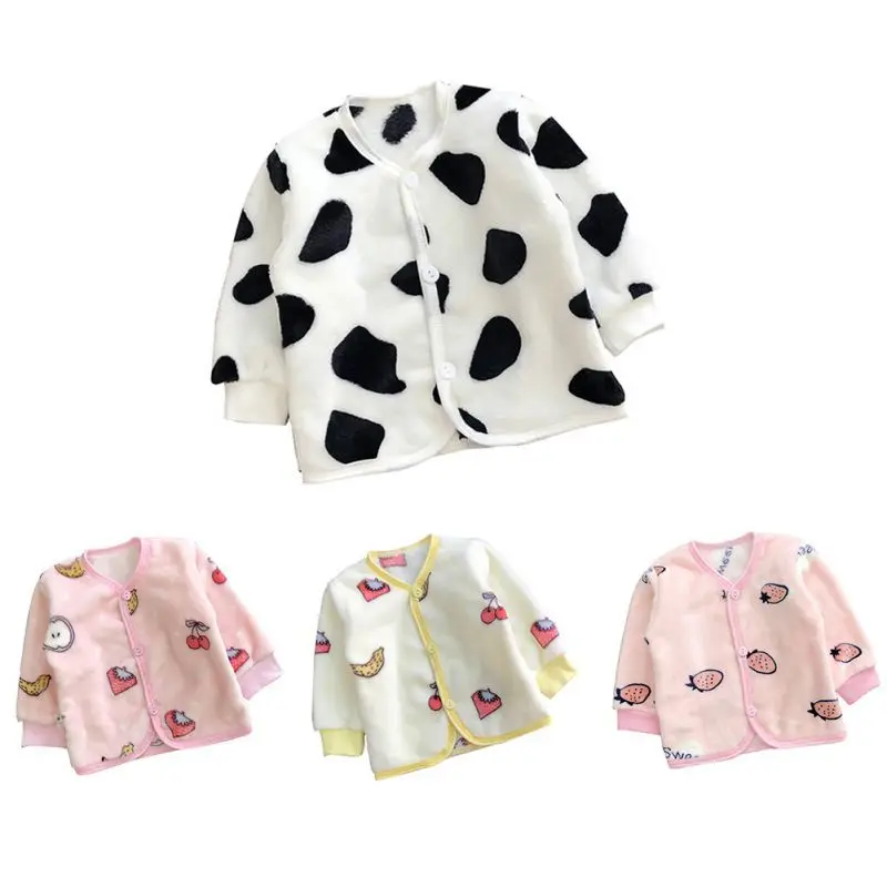 

0-3Y Baby Coats Toddler Girl Cardigan Spring Autumn Newborn Tops Coral Fleece Cardigan Baby Boy Cartoon Printed Outerwear