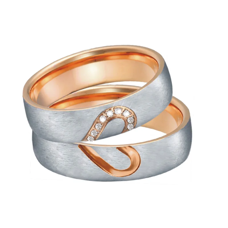 

Rose gold color Lover's heart wedding band couple rings men promise anniversary alliances engagment rings for women