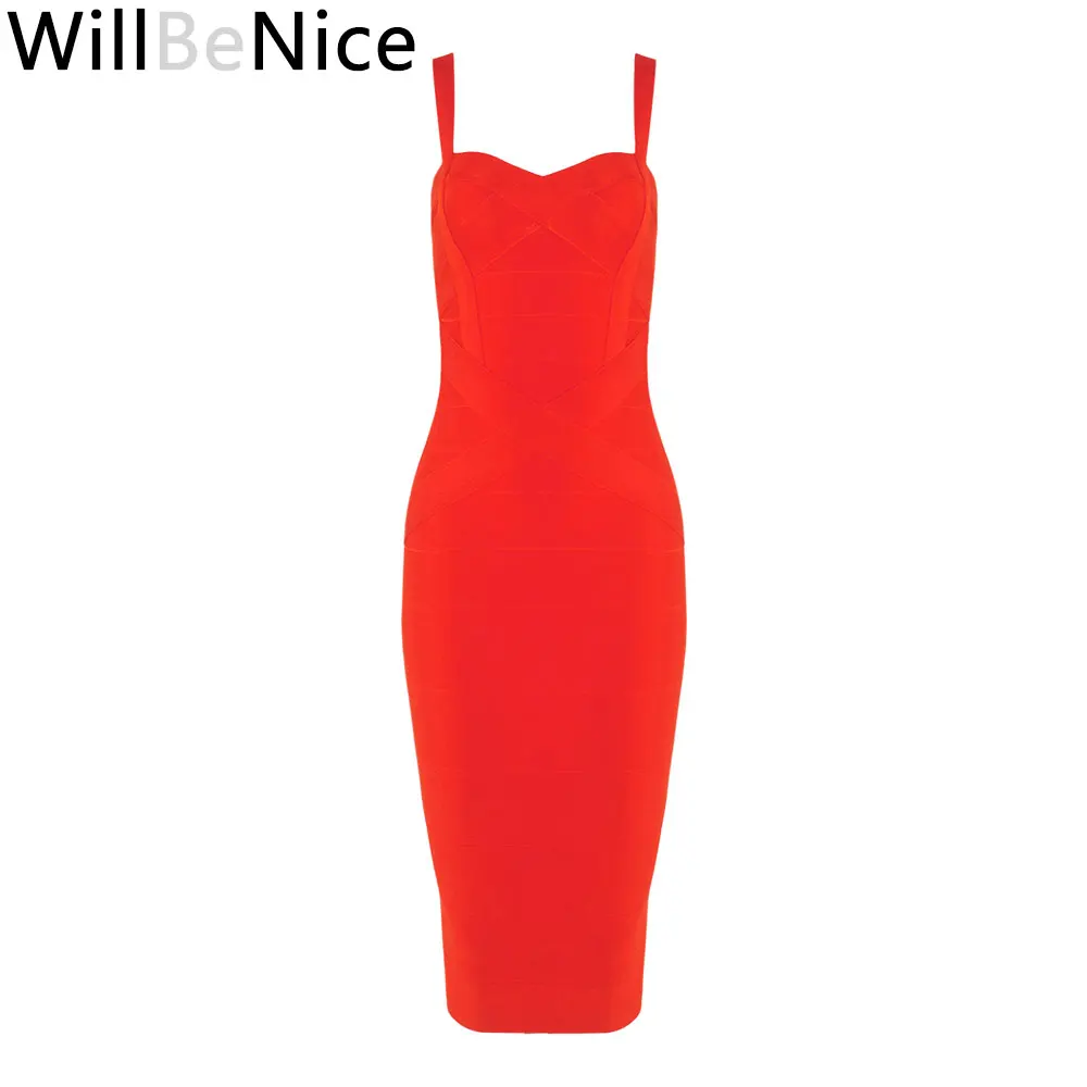 WillBeNice женское платье миди с перекрестными ремешками, сексуальное облегающее Клубное платье на бретельках, Платья для вечеринок - Цвет: Красный