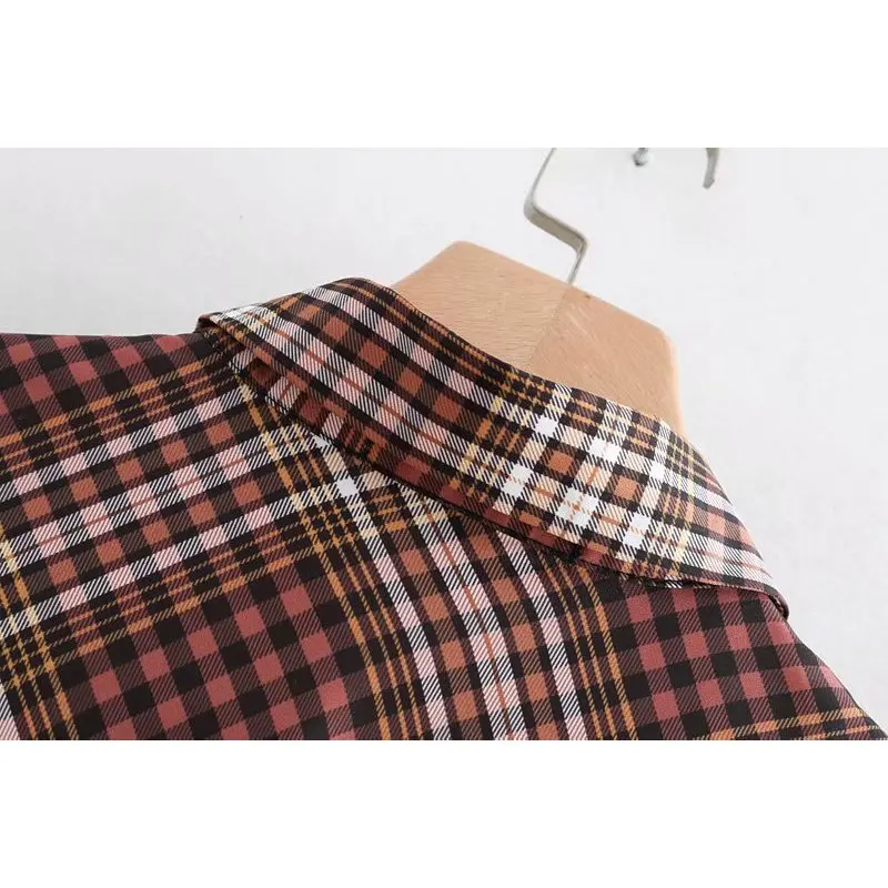 Новые осенние Для женщин Винтаж Plaid Midi платье пояса с отложным воротником и