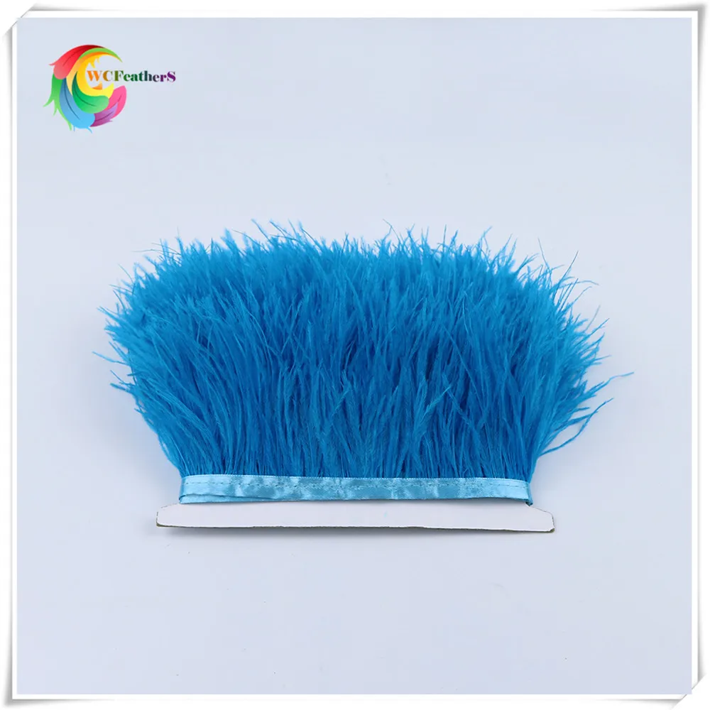 Wholesale 2 meters 8-10CM Ostrich feather Trims for skirt/dress/costume Sewing Ribbon Decorative feathers Lace - Цвет: O6 Lake Blue