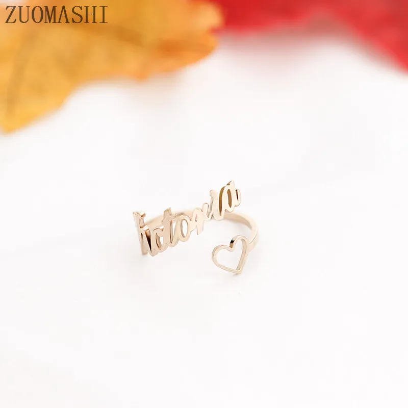 Custom Heart Name Ring Personalized Heart Ring Adjustable Size Stainless Steel Unique Jewelry Wedding Rings Gift For Women Girl