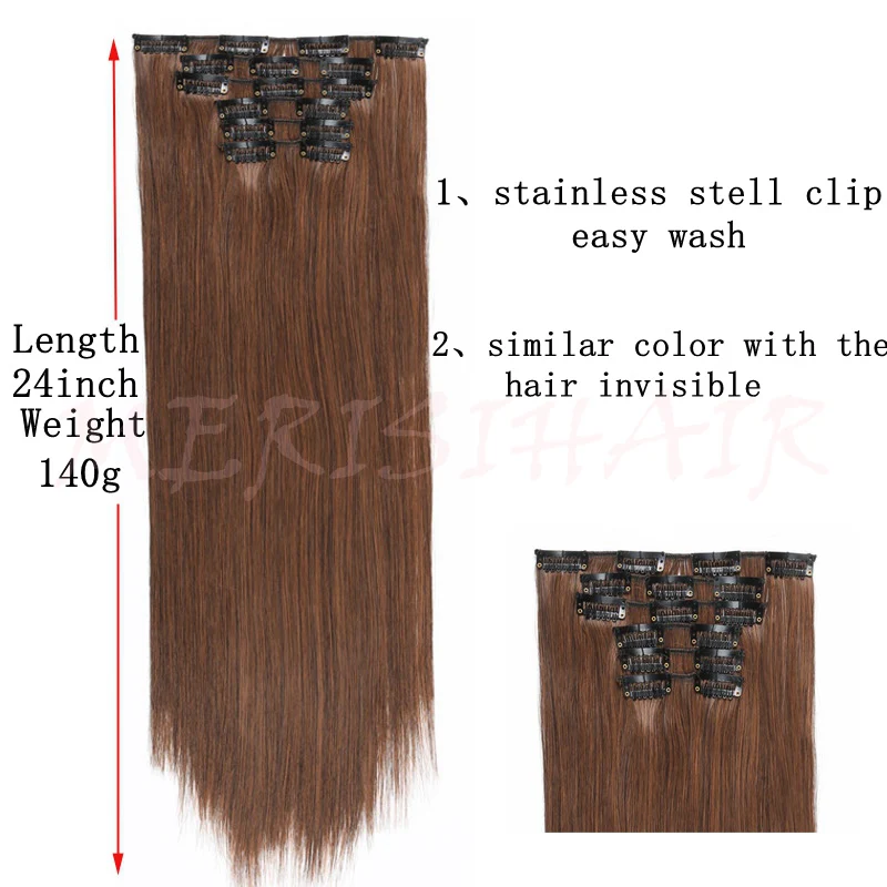  MERISI HAIR 16Clips In Hair Extensions For Women Long Straight Hairpieces Synthetic Hair 140g 15Colors Available Heat Resisant (4)