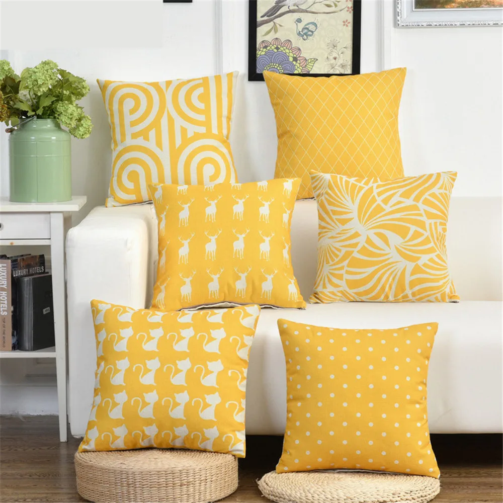 

Decorative Throw Pillow Case Cover Yellow Geometric Dot Animal Cat Deer Cushion Cover For Sofa Home Capa De Almofadas 45x45cm