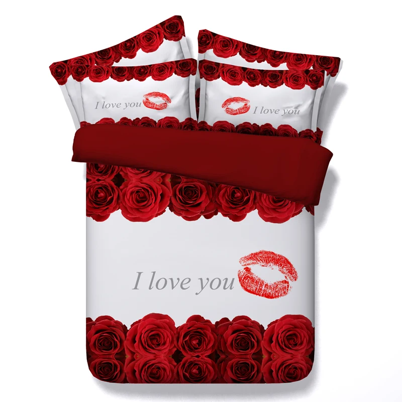 I Love You Bedding sets Red Rose Lips quilt duvet cover set bed sheet