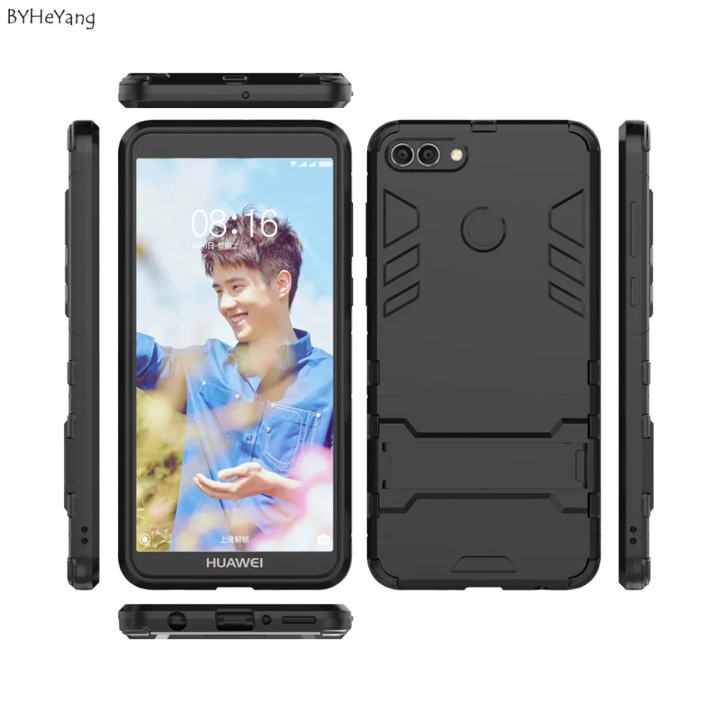 BYHeYang чехол для Huawei Y9 2018 Y 9 тонкий Робот Броня резиновая ТПУ ПК 2в1 телефона Enjoy 8 Plus |