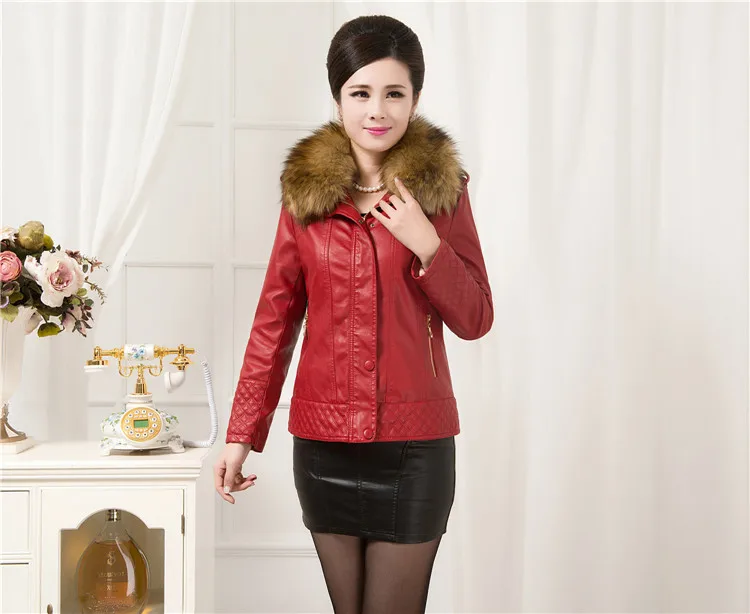 Fur Leather Coat font b Women b font Leather Jacket Long Slim Ladies Jackets Coats Outerwear