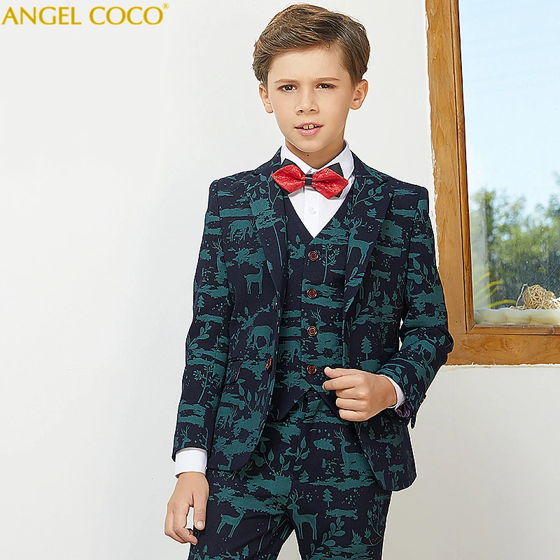 

Boys dress catwalk show suit flower girl children suit British floral Boys Suits For Weddings Terno Infantil Costume Garcon