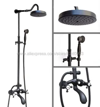 

Oil Rubbed Bronze Round Rainfall Shower Faucet Tub Mixer Tap W/Hand Shower Khg617