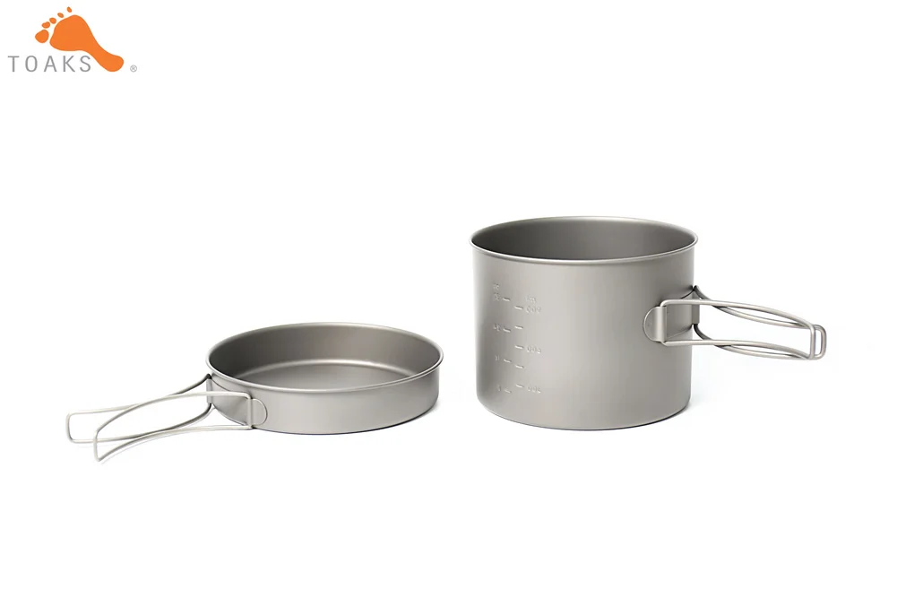 TOAKS CKW-1300 titanio al aire libre Camping Pan Caminar utensilios de cocina mochilero Picnic tazón Pan Pot Set con mango plegable
