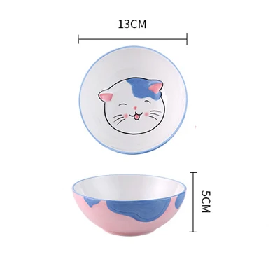 Cute Cat Ceramic Japanese Dinner Steak Food Dessert Plate Dish Dinnerware Porcelain Bowl Spoon Tableware Kid Breakfast Set Gift - Цвет: Blue Small bowl