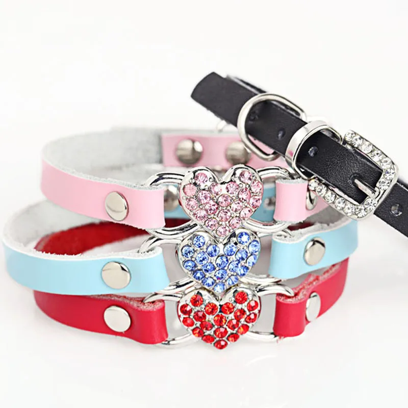 Candy Color Pet Dog Collars Fashion Soft Leather Bone Heart Shape
