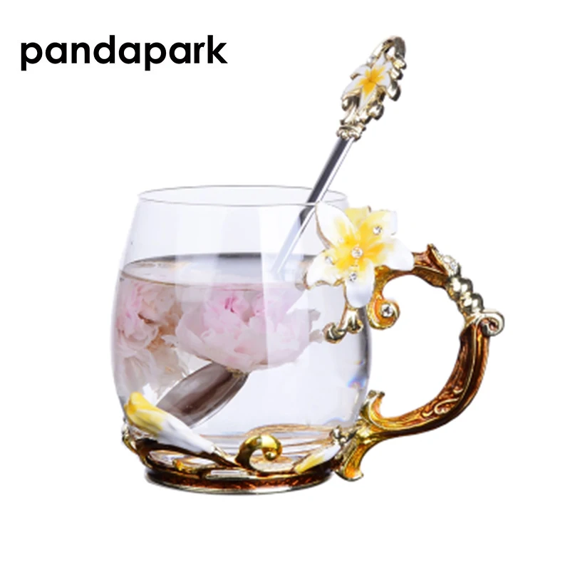 Pandapark креативный роскошный эмалированный стеклянный цветочный чайный набор кружка молочный стакан офисный термостойкий стакан кружки для завтрака PPX019