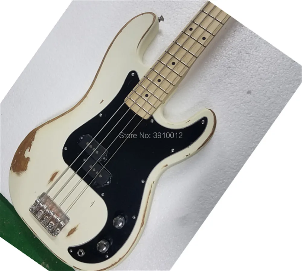 

2018+new store factory custom white used vintage 4 string Jazz electric bass guitar handmade instrument shop,free shipping.