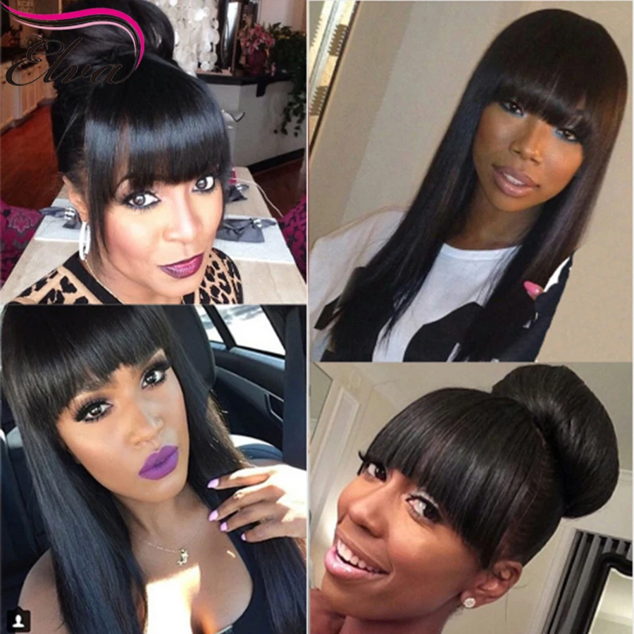 

Best Lace Front Human Hair Wigs For Black Women Straight Brazilian Virgin Hair Wig Glueless Full Lace Human Hair Wigs With Bangs