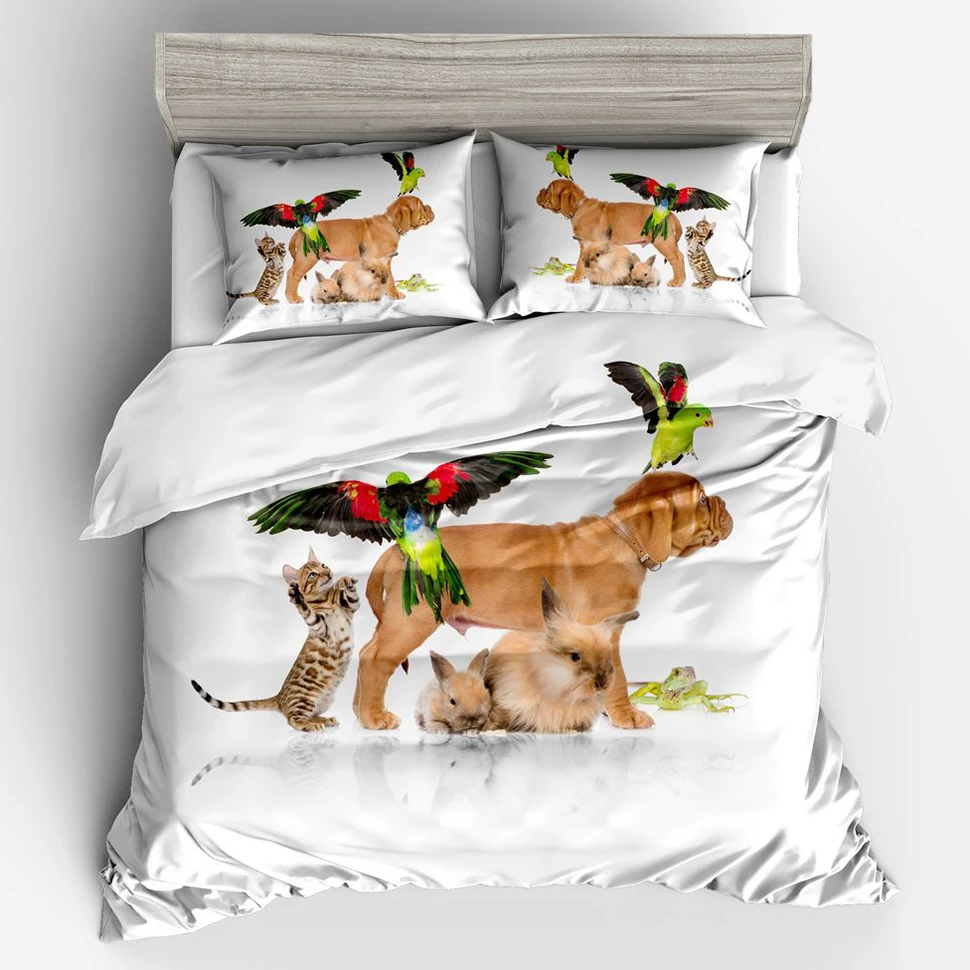 Animals 3d Dog Cat Bedding Set Queen Size His And Hers Duvet Cover