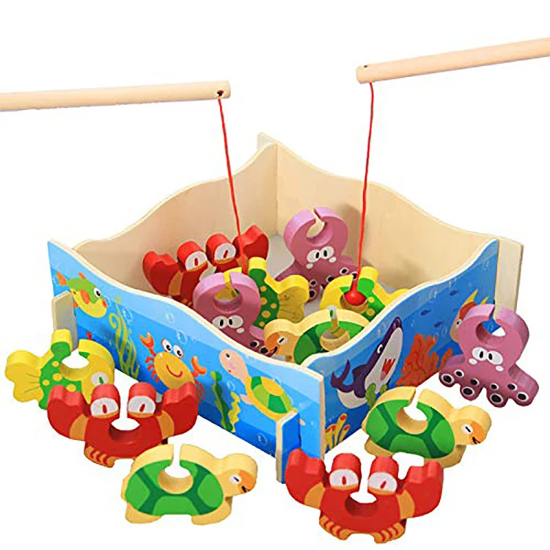 Деревянный ребенок игрушки 3D Рыбалка цифровая игра набор детей красочные двойной родитель игра Дети Ранние образовательные головоломки мультфильм игрушка подарок - Color: Multicolor