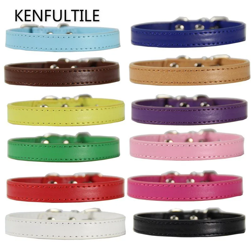 PU Leather Dog Collar Solid Color Adjustable Pet Training Walking