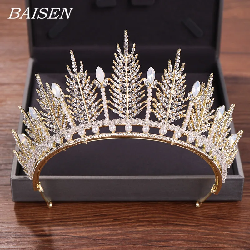 Свадебная Корона, стразы, жемчуг, перо, корона, диадемы, свадебные аксессуары для волос, головной убор для невесты, золотой головной убор для принцессы