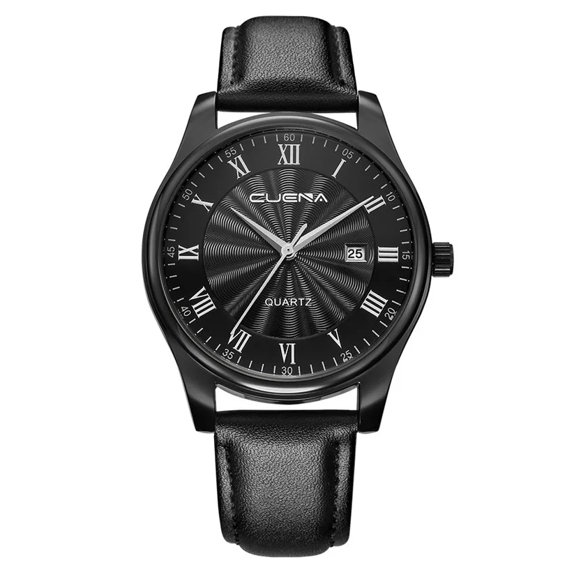 

CUENA Men Casual Checkers Faux Leather Quartz Analog Wrist Watch With Calendar relogios masculino orologio uomo july10