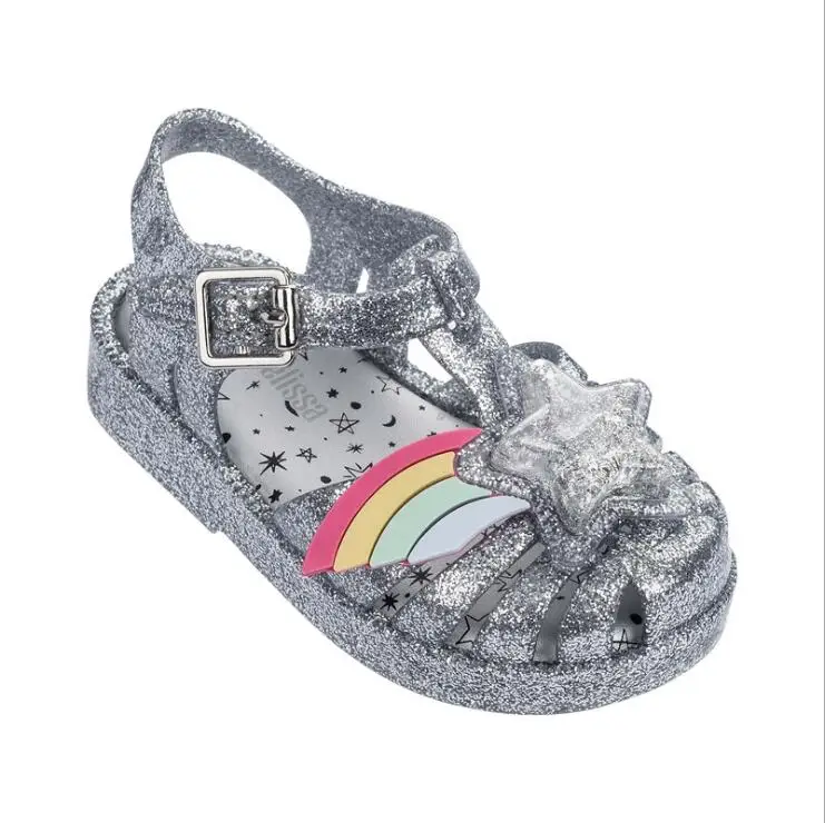

2019 Summer New Girls Sandals Baby Shoes Melissa Rainbow Sandals Girls Princess Shoes Non-slip Shoes