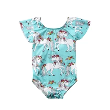 Летний купальный костюм для новорожденных девочек, детское бикини, милый детский комбинезон для маленьких девочек, комбинезоны Единорог, летняя одежда