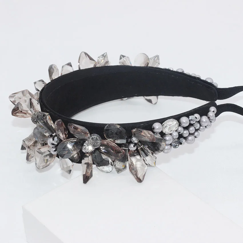 Baroque crystal large flower transparent particles geometric travel headband street shoot casual hair accessories 946