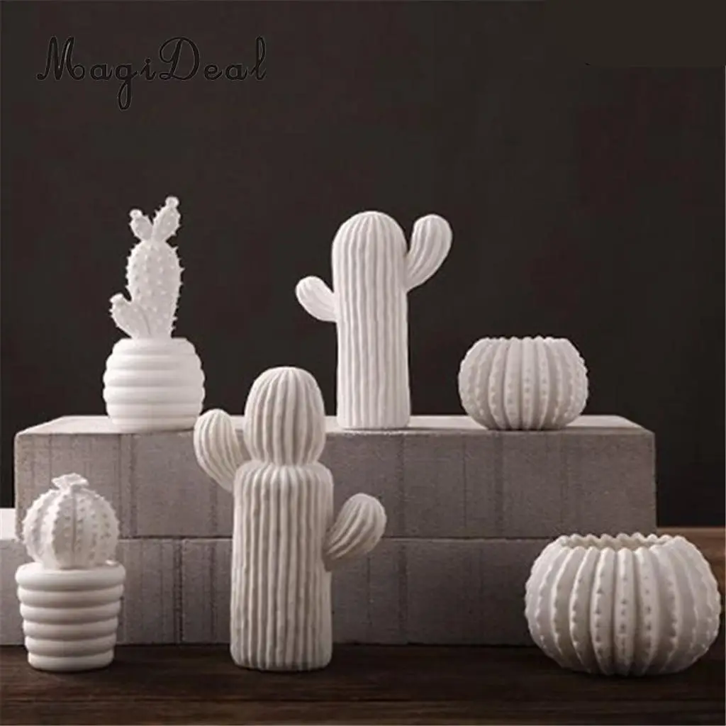 White Ceramic Cactus Ornaments Simulation Plant Potted Home Desk Furnishings Ceramic Novelty Ornaments For Home Decor