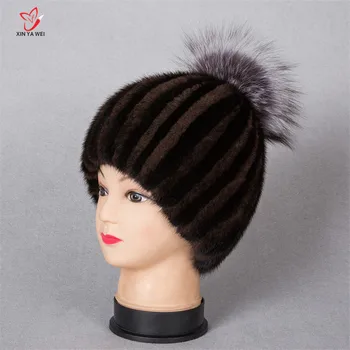 

Women fur hat for winter natural mink fox fur cap russian female fur headgear 2018 brand new fashion warm beanies Casual cap