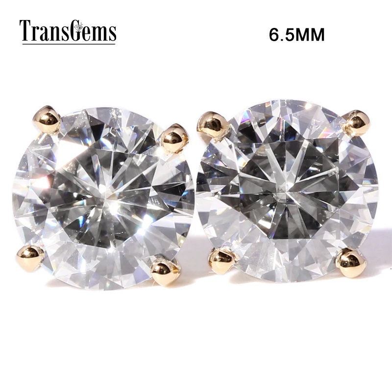 

TransGems 2 CTW Moissanite Lab Diamond Stud Earrings Push Back in Solid 18K Yellow Gold for Women