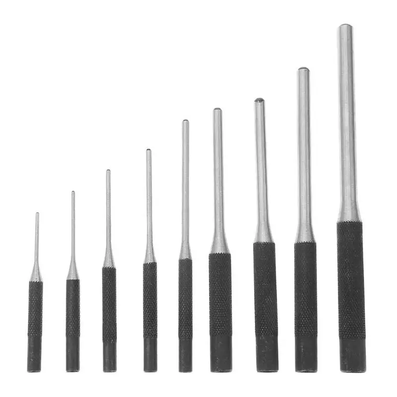 

9pcs Pins Multi Size Round Head Pins Set Punch 40CR Steel Grip Roll Pins Punch Fast Safe Tool With Convenient Carry Bag