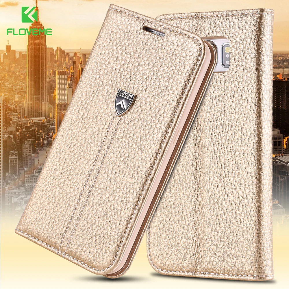 

FLOVEME S6 Noble Brand Lychee Stand Flip Case for Samsung Galaxy S6 G920 Wallet Card Holder Luxury Leather Cover For Galaxy S6