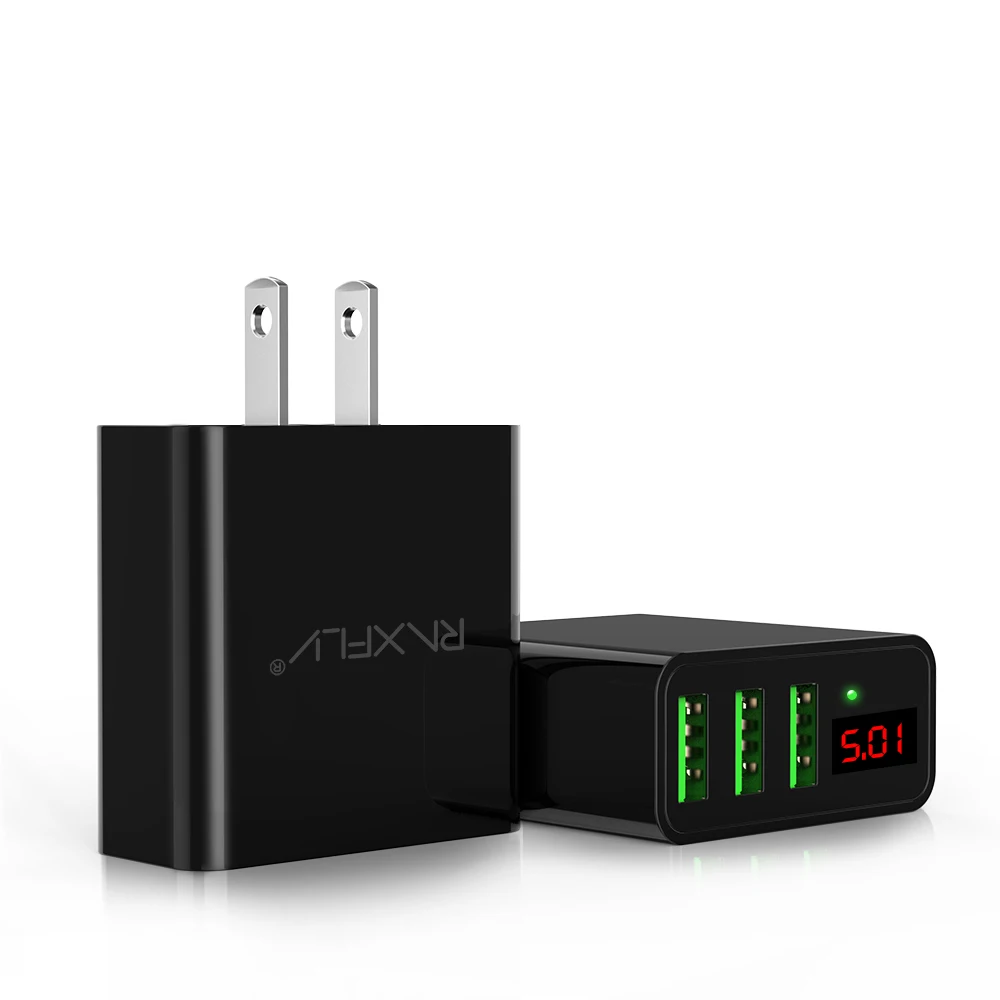 Raxfly 3 Порты USB телефон Зарядное устройство для iPhone Samsung iPad LED Дисплей [EU/US 5 В/2.4A] быстрой зарядки стены путешествия Зарядное устройство адаптер зарядное устройство зарядное устройство для телефона - Тип штекера: US