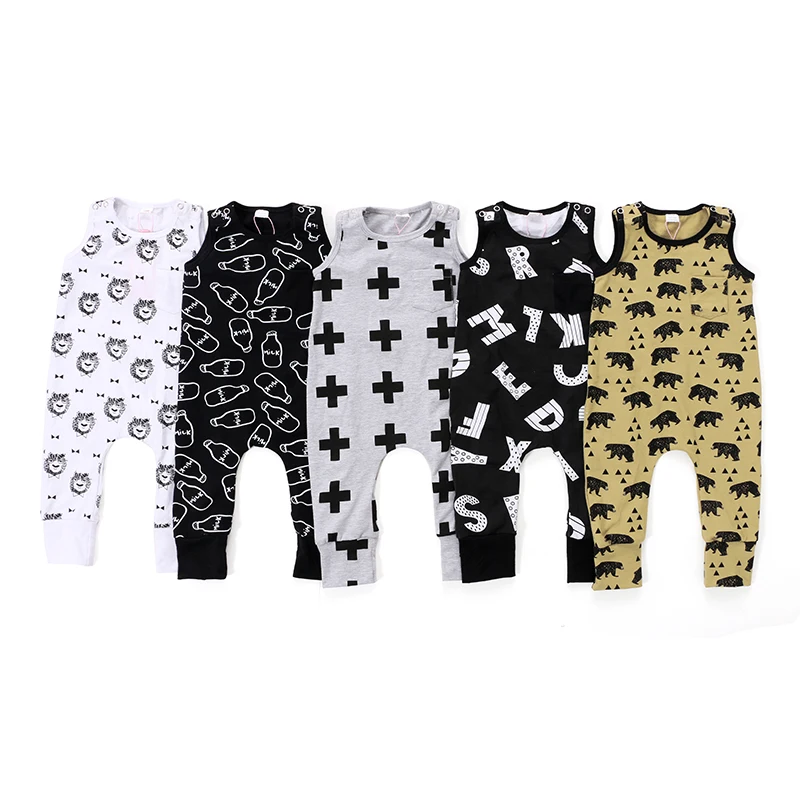 

Kaiya Angel 2018 Hot baby Boys rompers summer black sleeveless letters printing clothes kids boutique clothing girls jumpsuit