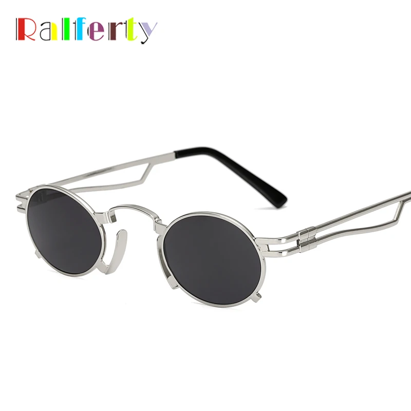 

Ralferty 2018 Vintage Steampunk Sunglasses Men Women Designer Silver Black UV400 Eyewear Accessories Retro Punk Oval Oculos B011