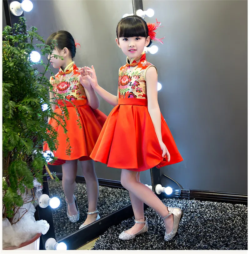 Новинка года; китайское платье принцессы Ципао с принтом для девочек; летнее красное платье без рукавов для свадьбы, дня рождения, вечеринки; детское платье Ципао