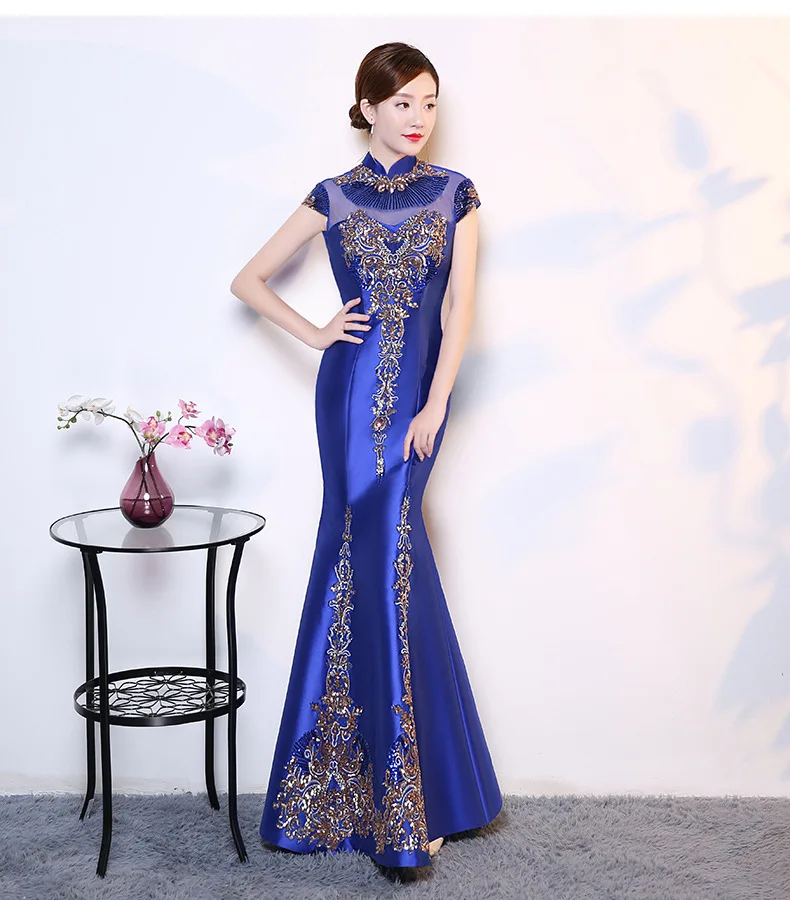 Фиолетовый Cheongsam для женщин традиционное платье пикантные Свадебные Qipao вышивка китайский Восточный платья для Vestidos Formales Длинные