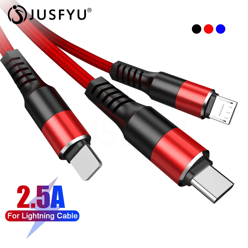

Charging Cable 3 in 1 USB Cable for Mobile Phone Micro USB Type-C Charger Cable for iPhone Charging Cable Micro USB Charger Cord