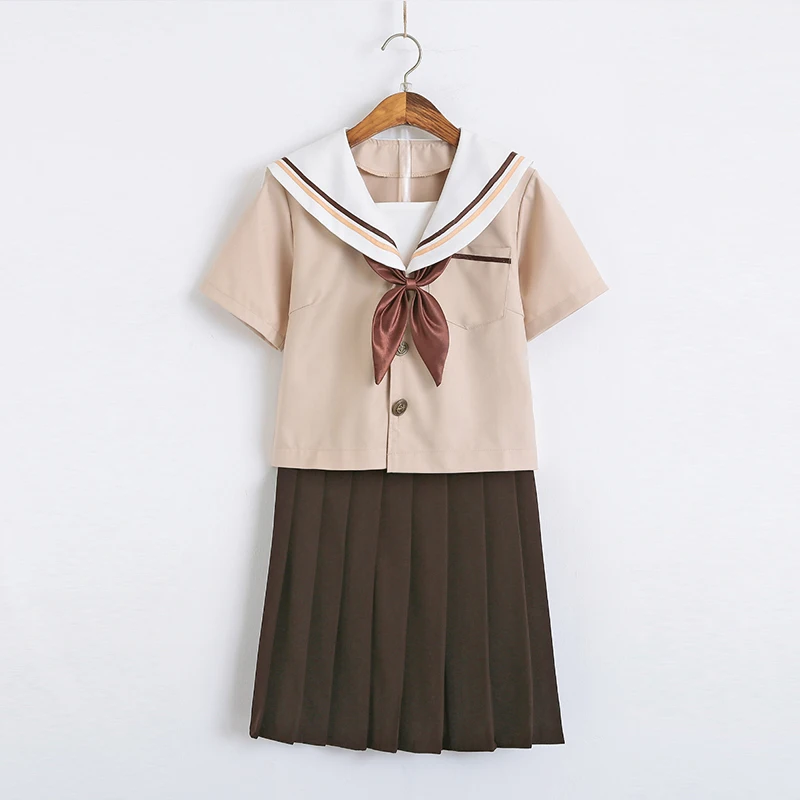 New Arrival Sailor School Uniform Sets JK School Uniforms For Girls Khaki Shirt And Brown Skirt Suits Student Cosplay S-2XL