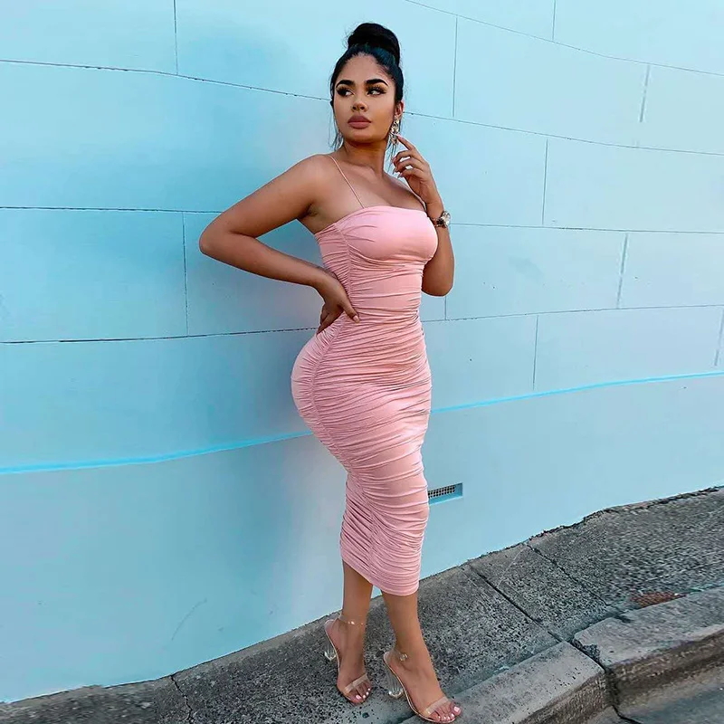 

High Quality Pink Wine Slip Elastic Dress Celebrity Party Bodycon Dress