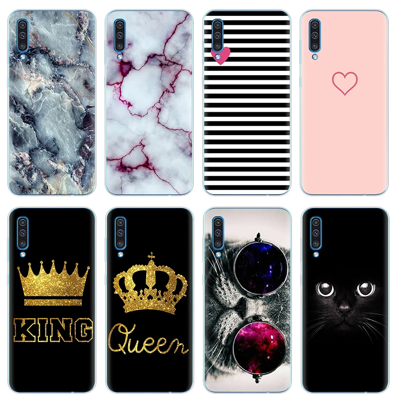 

King Queen Marble Cat Cute TPU Coque luxury Case for Samsung Galaxy A50 Case Silicone 6.4" Fundas for Galaxy A50 Back Cover Bags