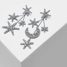 Стильный блестящий асимметричный дизайн со звездами и Луной с увеличенной подвеской серьги-капли