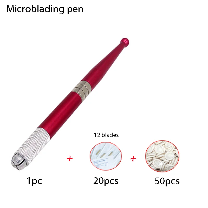 Вышивка машина ручка из алюминиевого сплава ручной татуировки комплекты ручек с 20 шт. иглы лезвия+ 50 шт. одноразовые наборы пальцев микроблейдинг