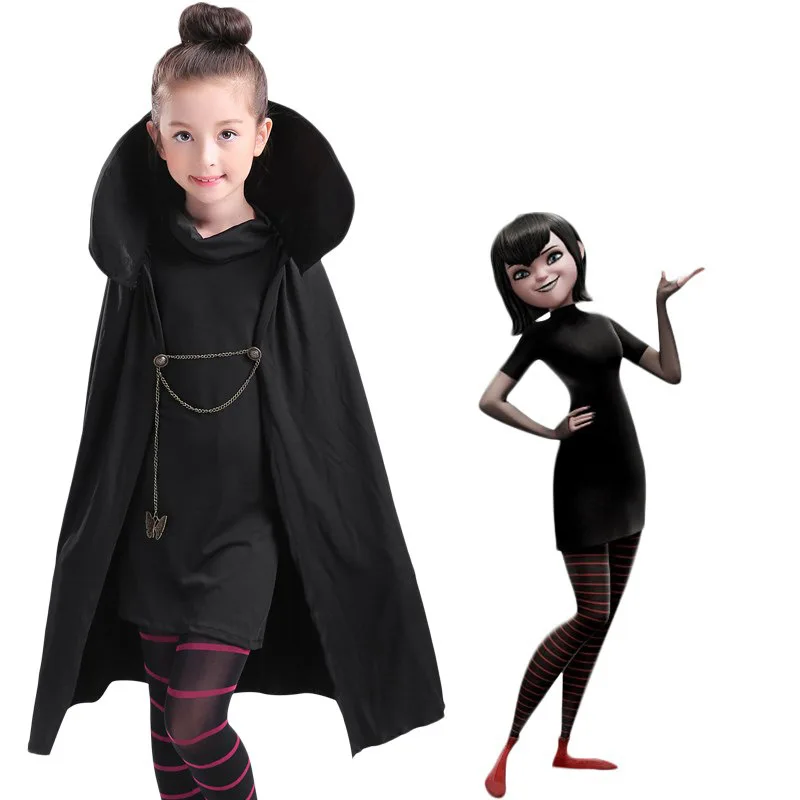 

Cartoon Hotel Transylvania Mavis Cosplay Costume Fancy Girls Black Cape Coat With T-shirt pants Halloween kids/adult Costume