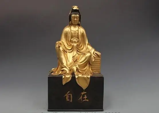 

Chinese Bronze Copper 24K Gold Gilt Free Comfortable Guanyin Kwan-yin Statue