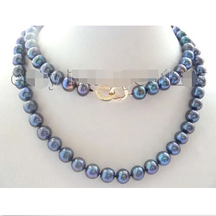

32" Natural 11mm Black Round Pearl Necklace 14k! Noble style Natural Fine jewe fast SHIPPING