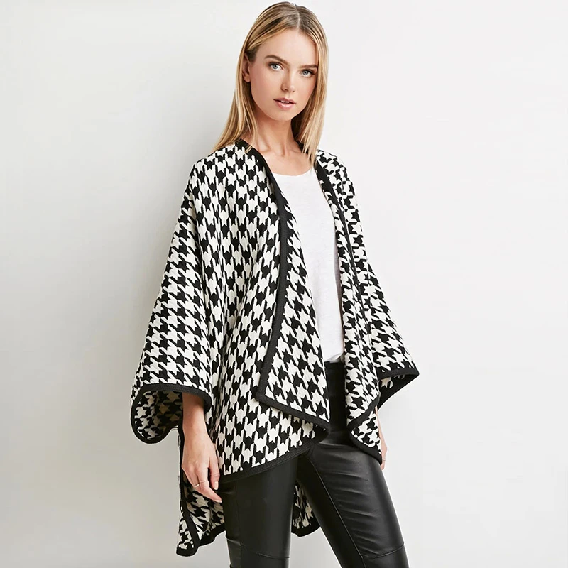 

ZADORIN Plaid Wool Coat Autumn Women Vintage Elegant Runway Open Stitch Batwing Sleeve Cape Coat Korean Women Cloak Overcoat