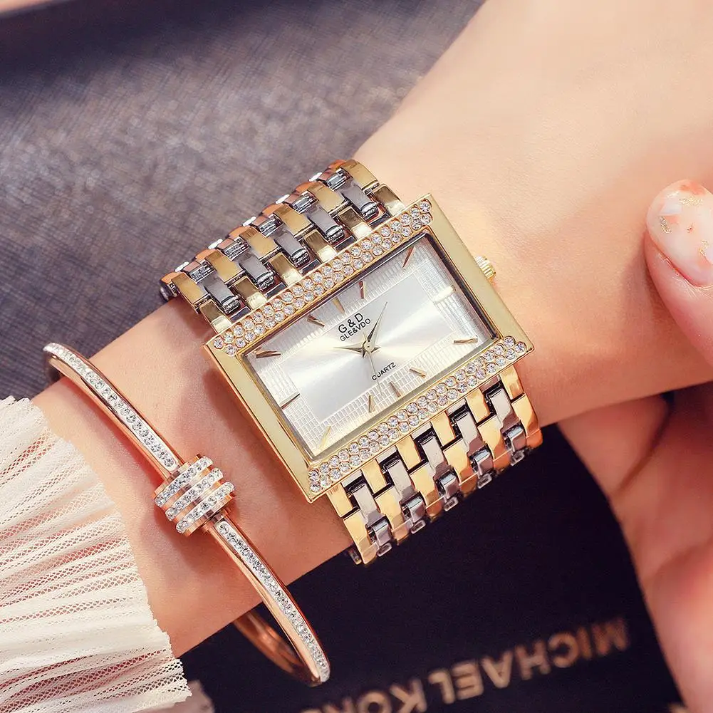 G& D GLE& VDO мужские и женские наручные часы с широким ремешком, браслет-цепочка из сплава, роскошные квадратные кварцевые наручные часы(без цепи - Цвет: 4